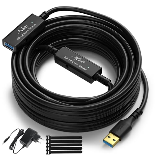 Mygatti 15 m USB 3.0 Aktiv Verlängerungskabel,5Gbps USB Stecker auf Buchse Kabel mit 2 Signalverstärker & Netzteil,USB A Repeater Cable,männlich zu weiblich,Kompatibel mit PC Computer Drucker Scanner von Mygatti
