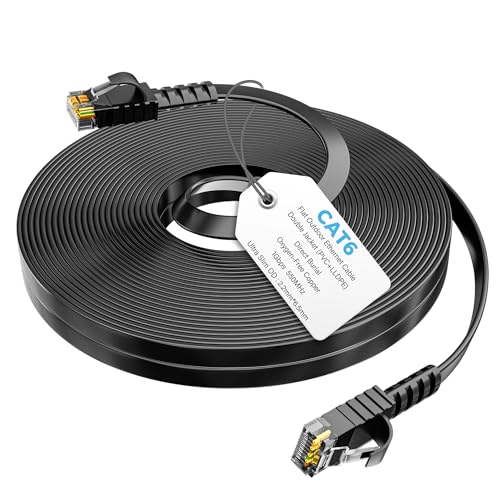 Mygatti 25 Meter CAT6 Flaches Netzwerkkabel-Schwarz,für den Außen-und Innenbereich,1.0 Gigabit LAN,Robustes PVC+LLDPE,UV-beständig Cat 6 RJ45 Ethernet Patchkabel für POE-Kamera,Router,Modem von Mygatti