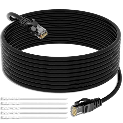 Mygatti 50M CAT5E Ethernet Network Cable, Outdoor Use Waterproof UTP Direct Burial LAN & Patch Cable，RJ45，24AWG，1.0Gbps 350MHz，CCA，UTP，with 25 cable ties von Mygatti