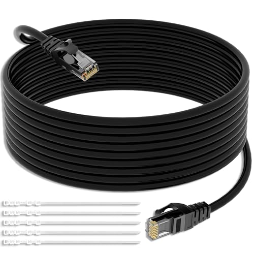 Mygatti 50M CAT5E Ethernet Netzwerkkabel,wasserdichtes UTP LAN und Patchkabel für den Außenbereich,direkt verlegbar,RJ45,24AWG,1.0 Gbit/s,350 MHz,CCA,UTP,mit 25 Kabelbindern von Mygatti