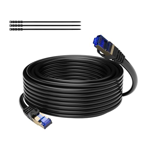 Mygatti 40M CAT 7 wasserdichtes RJ45 Ethernet Netzwerkkabel für den Außenbereich,direkt verlegbar,10 Gigabit Ethernet,SFTP,LAN und Patchkabel–Schwarz,40 mt mit 15 Kabelbindern von Mygatti