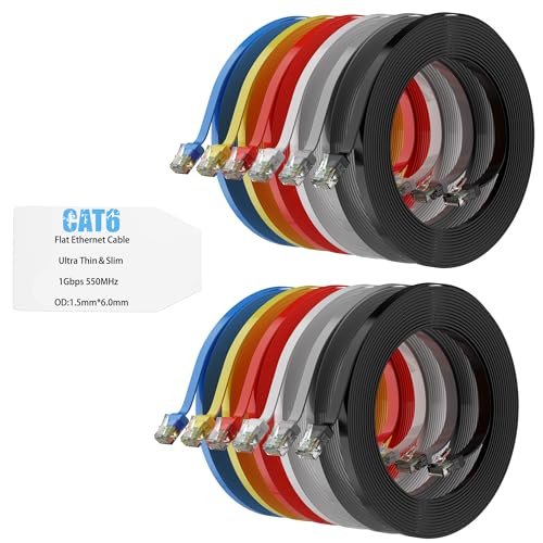 Mygatti Flaches CAT6 Ethernet kabel 1.5 meter/12 Stück-mehrfarbig,Hochgeschwindigkeits-Internet-Netzwerkkabel mit kompaktem RJ45 Anschluss,dünnes,schlankes,flexibles, kurzes Patchkabel,POE,UTP Mygatti Flaches CAT6 Ethernet kabel 1.5 meter/12 Stück-mehrfarbig,Hochgeschwindigkeits-Internet-Netzwerkkabel mit kompaktem RJ45 Anschluss,dünnes,schlankes,flexibles, kurzes Patchkabel,POE,UTP von Mygatti