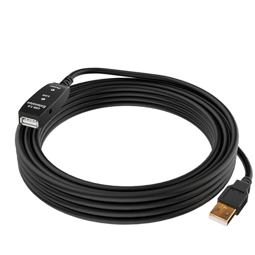 Mygatti USB 2.0 Aktiv Verlängerungskabel 10m,Typ A Stecker auf Buchse,Repeaterkabel,mit 1 Signalverstärker und doppelter LED-Arbeitsanzeige,Vernickelter Stecker,ABS-Gehäuse,DC-Schnittstelle von Mygatti