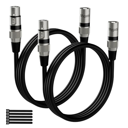 XLR-Kabel Mikrofonkabel 1.5m(2 pack,schwarz),Stecker auf Buchse,3 polig abgeschirmt ausbalanciert DMX-Patchkabel,mit EMI-und RFI-Unterdrückung,Kompatibel mit Verstärker,Lautsprecher+5 Kabelbinder von Mygatti