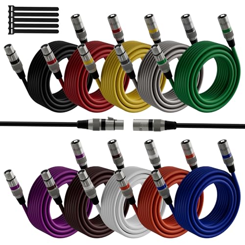 XLR-Kabel Mikrofonkabel 10m(10 pack,mehrfarbig),Stecker auf Buchse,3 polig abgeschirmt ausbalanciert DMX-Patchkabel,mit EMI-und RFI-Unterdrückung,Kompatibel mit Verstärker,Lautsprecher+5 Kabelbinder von Mygatti