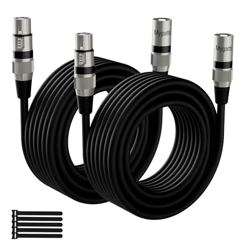 Mygatti XLR-Kabel Mikrofonkabel 10m(2 pack,schwarz),Stecker auf Buchse,3 polig abgeschirmt ausbalanciert Patchkabel,mit EMI-und RFI-Unterdrückung,Kompatibel mit Verstärker,Lautsprecher+5 Kabelbinder von Mygatti
