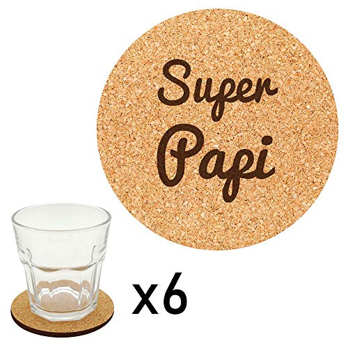 Kork-Untersetzer mit Gravur Super Papi, 6 Stück von Mygoodprice