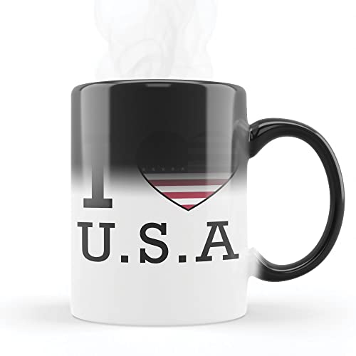 Magische Tasse wechselt die Farbe, wärmeempfindlich, temperaturbeständig - aus Keramik mit Motiv I love USA von Mygoodprice