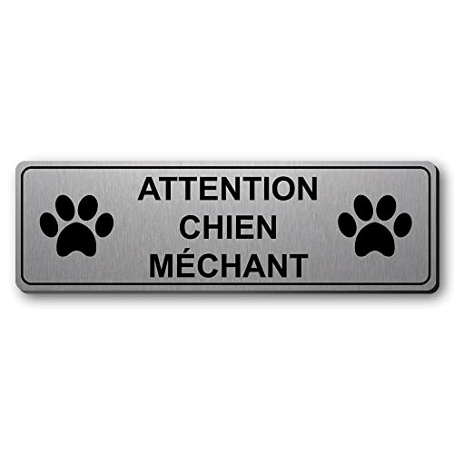 Mygoodprice Schild mit Aufschrift "Attention Chien MéCHANT + Logo für Hunde, 13 x 4 cm, gebürstetes Aluminium von Mygoodprice