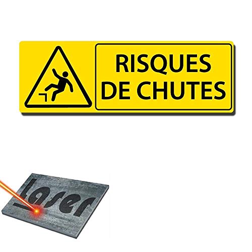 Schild mit Gravur, selbstklebend, 30 x 10 cm, Motiv"Risques de Chutes" auf gelbem Hintergrund. von Mygoodprice