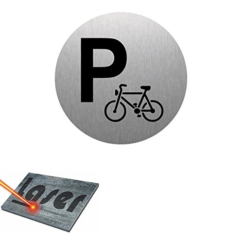 Schild mit Gravur, selbstklebend, 8 cm, Motiv Parkplatz Fahrrad, gebürstetes Aluminium von Mygoodprice