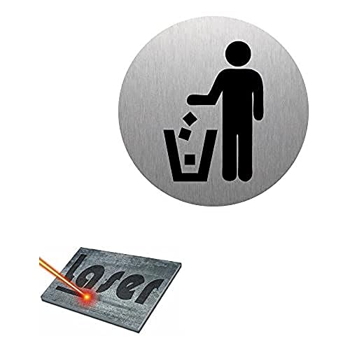 Schild mit Gravur, selbstklebend, 8 cm,"Mülleimer", Boden aus gebürstetem Aluminium von Mygoodprice