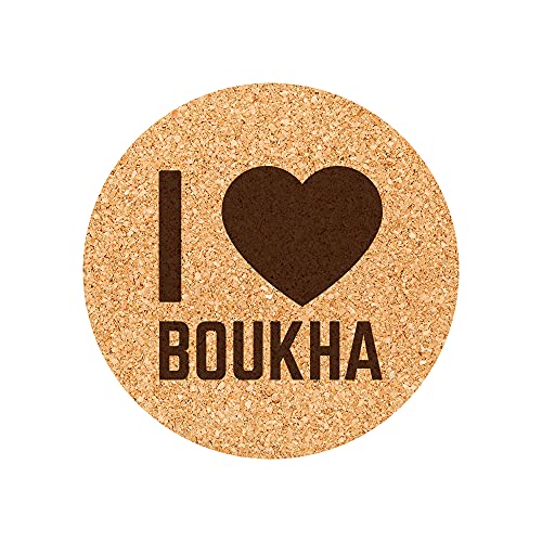 Untersetzer aus Kork mit Gravur I Love Boukha, 6 Stück von Mygoodprice