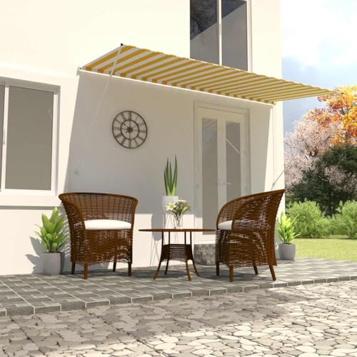 Markise, Klemmmarkise Einziehbar, Sonnenschutz für Fenster Terrasse Balkon, Balkonmarkise Fallarmmarkise Fenstermarkise,Gelb und weiß,400 x 150 cm von Myheimly