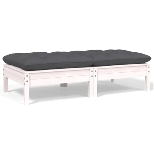 Myheimly 2-Sitzer-Gartensofa mit Kissen Weiß Massivholz Kiefer Weiß Fußstütze (2 pcs) von Myheimly