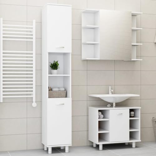 Myheimly 3-TLG. Badmöbel-Set Badezimmer Möbel mit viel Stauraum, Badschränke mit Spiegel, Badspiegel Waschbeckenschrank Hochschrank Badezimmerschrank, Weiß Holzwerkstoff Myheimly 3-TLG. Badmöbel-Set Badezimmer Möbel mit viel Stauraum, Badschränke mit Spiegel, Badspiegel Waschbeckenschrank Hochschrank Badezimmerschrank, Weiß Holzwerkstoff von Myheimly