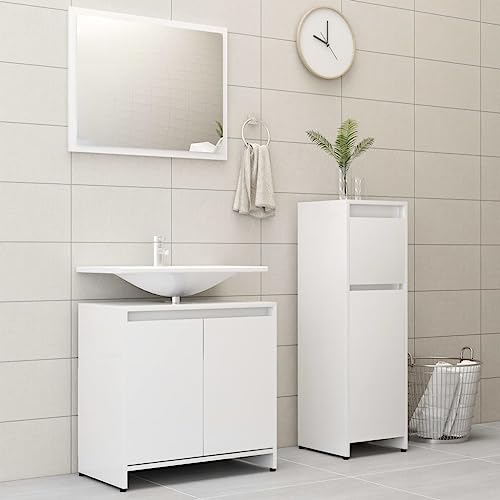 Myheimly 3-TLG. Badmöbel-Set Badezimmermöbel, Badmöbel Set, Badschrank, Badmöbel, Badezimmer Möbel, Badschrank Set Weiß Holzwerkstoff von Myheimly