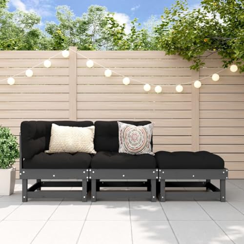 Myheimly 3-TLG. Garten-Lounge-Set Grau Massivholz Kiefer Graue Kiefer Eckteil Mittelteil Fußstütze 3029110de von Myheimly