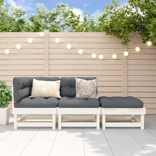 Myheimly 3-TLG. Garten-Lounge-Set Weiß Massivholz Kiefer Weiße Kiefer Eckteil Mittelteil Fußstütze 3029110de von Myheimly