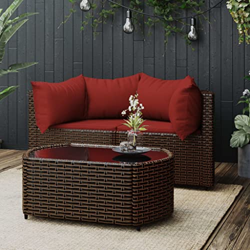 Myheimly 3-TLG. Garten-Lounge-Set mit Kissen Braun Poly Rattan Braun und Rot 2X Eckteil Tisch 3029632de von Myheimly