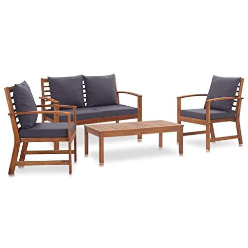 Myheimly Akazienholz Massiv Gartenmöbel 4-TLG. mit Auflagen Lounge Sofa Sitzgruppe Garnitur Gartenset Möbel Sofagarnitur Gartensofa Gartengarnitur,Braun und Grau von Myheimly