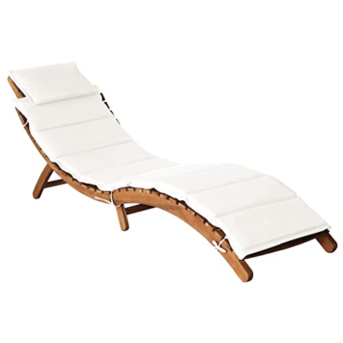 Myheimly Akazienholz Massiv Sonnenliege mit Auflage Klappbar Gartenliege Liegestuhl Holzliege Liege Gartenmöbel Saunaliege Strandliege Creme von Myheimly