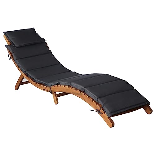 Myheimly Akazienholz Massiv Sonnenliege mit Auflage Klappbar Gartenliege Liegestuhl Holzliege Liege Gartenmöbel Saunaliege Strandliege Dunkelgrau von Myheimly