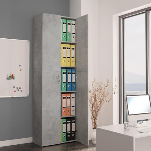 Myheimly Aktenschrank, Büroschrank mit Stauraum, Lagerschrank für Büro, Schrank Büromöbel Aufbewahrungsschrank, Holzwerkstoff Aktenschrank Betongrau,60 x 32 x 190 cm von Myheimly