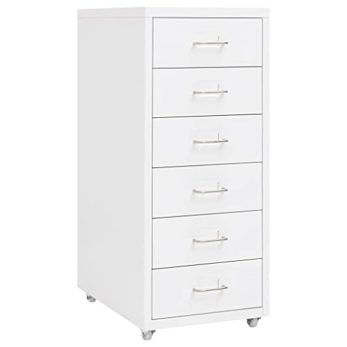 Myheimly Aktenschrank mit Rollen Rollcontainer Bürocontainer Schubladenschrank Büroschrank Metallschrank Schrank Metall Aktenschrank Weiß,6 Schubladen von Myheimly