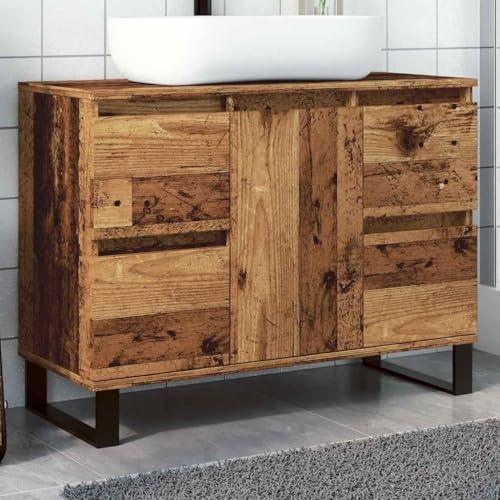 Myheimly Badezimmerschrank, Waschbeckenunterschrank mit viel Stauraum, Badschrank mit Eisenbeinen, Bad Unterschrank Waschbeckenschrank Badmöbel,Altholz von Myheimly