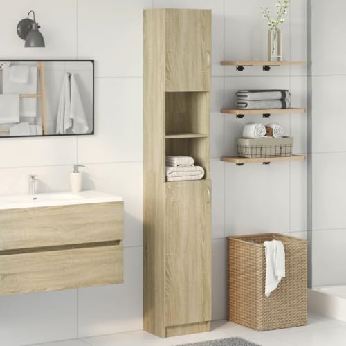 Myheimly Badezimmerschrank Waschküche Regal Badezimmer Schrank Badschrank Badmöbel Hochschrank Sonoma-Eiche 32x25,5x190 cm Holzwerkstoff von Myheimly
