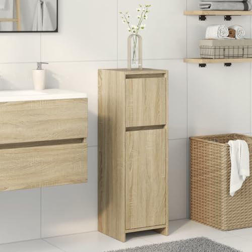 Myheimly Badezimmerschrank mit 2 Fächern 1 Schublade 1 Tür Midischrank Badschrank Badregal Badmöbel Schrank Badezimmer Regal Sonoma-Eiche 30x30x95 cm Holzwerkstoff von Myheimly