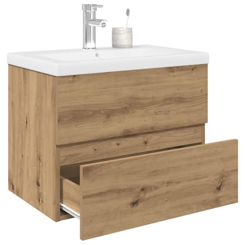 Myheimly Badmöbel-Set Keramik und Holzwerkstoff Mit Wasserhahn & Abfluss,Eiche handwerklich,60 x 38.5 x 45 cm von Myheimly