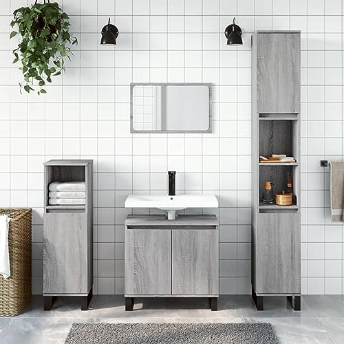 Myheimly Badschrank, Badezimmerschrank mit Stauraum, Hochschrank für Badezimmer, Beistellschrank Badmöbel,Grau Sonoma Myheimly Badschrank, Badezimmerschrank mit Stauraum, Hochschrank für Badezimmer, Beistellschrank Badmöbel,Grau Sonoma von Myheimly