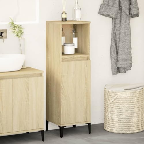 Myheimly Badschrank, Schrank für Badezimmer, Badezimmerschrank mit viel Stauraum, Hochschrank Badezimmer Schrank Metallfüße,Sonoma Eiche von Myheimly