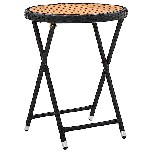 Myheimly Beistelltisch Schwarz 60 cm Poly Rattan und Massivholz Akazie von Myheimly