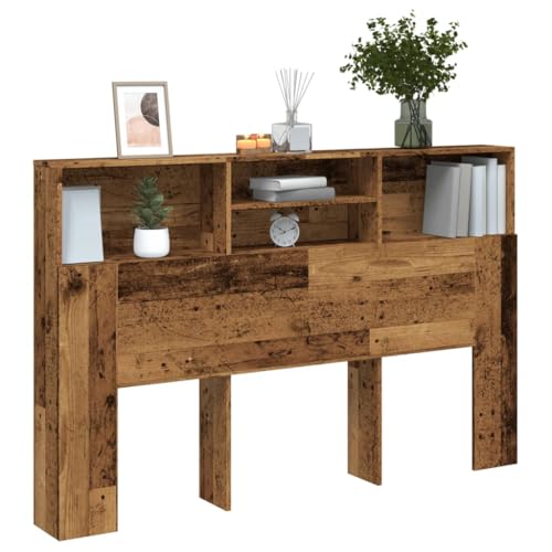 Myheimly Bett Kopfteil mit Ablagen Kopfteil Regal Wand Kopfteil Bücherregal Kopfteil Betthaupt Bettkopfteil Schlafzimmer Altholz,160 x 19 x 103.5 cm von Myheimly