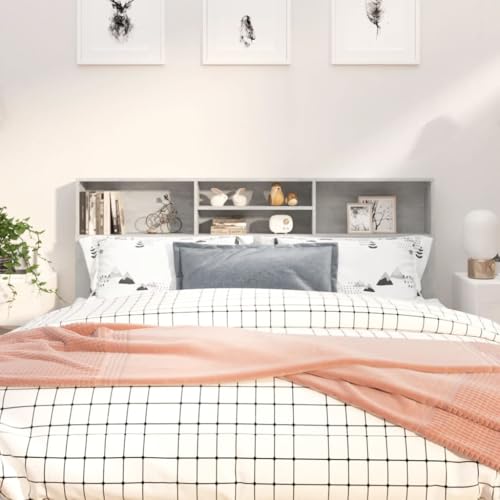 Myheimly Bett Kopfteil mit Ablagen Kopfteil Regal Wand Kopfteil Bücherregal Kopfteil Betthaupt Bettkopfteil Schlafzimmer Betongrau,180 x 19 x 103.5 cm von Myheimly
