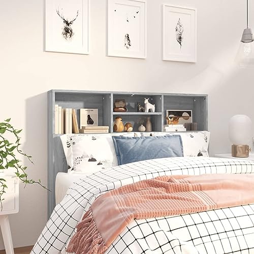 Myheimly Bett Kopfteil mit Ablagen Wand-Kopfteil Bücherregal Grau Sonoma, 120 x 19 x 103.5 cm Myheimly Bett Kopfteil mit Ablagen Wand-Kopfteil Bücherregal Grau Sonoma, 120 x 19 x 103.5 cm von Myheimly