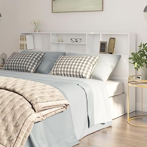 Myheimly Bett Kopfteil mit Ablagen Wand Kopfteil Bücherregal Betthaupt Bettkopfteil Schlafzimmer Hochglanz-Weiß, 200 x 19 x 103.5 cm von Myheimly