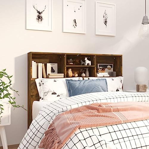Myheimly Bett Kopfteil mit Ablagen Wand Kopfteil Bücherregal Betthaupt Schlafzimmer Räuchereiche, 120 x 19 x 103.5 cm von Myheimly