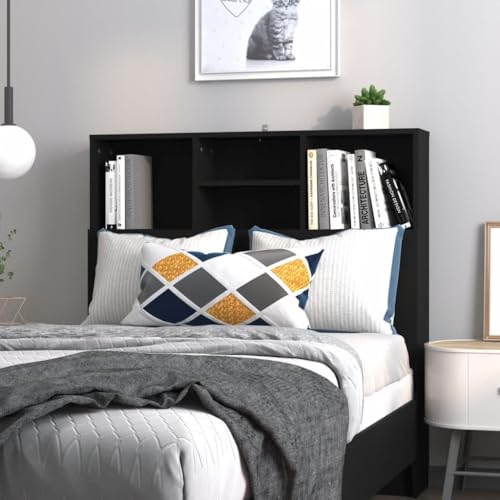 Myheimly Bett Kopfteil mit Ablagen Wand Kopfteil Bücherregal Schwarz, 100 x 19 x 103.5 cm von Myheimly