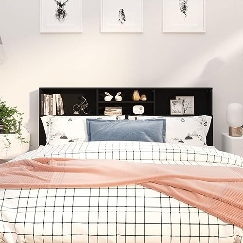 Myheimly Bett Kopfteil mit Ablagen Wand Kopfteil Bücherregal Betthaupt Schwarz, 180 x 19 x 103.5 cm Myheimly Bett Kopfteil mit Ablagen Wand Kopfteil Bücherregal Betthaupt Schwarz, 180 x 19 x 103.5 cm von Myheimly