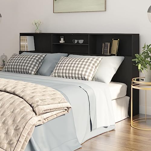 Myheimly Bett Kopfteil mit Ablagen Wand Kopfteil Bücherregal Schwarz, 200 x 19 x 103.5 cm Myheimly Bett Kopfteil mit Ablagen Wand Kopfteil Bücherregal Schwarz, 200 x 19 x 103.5 cm von Myheimly