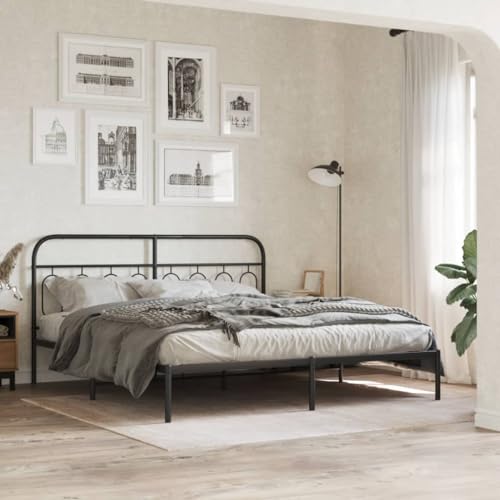 Myheimly Bettgestell, Bett mit Kopfteil, Bettrahmen mit Lattenrost Mittelfüßen, Metallbett für Schlafzimmer Schwarz,mit Kopfteil,180 x 200 cm von Myheimly