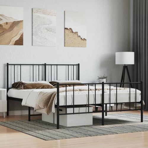Myheimly Bettgestell, Bettrahmen mit Kopfteil Fußteil, Metallbett Bett mit Lattenrost, Doppelbett Gästebett Schlafzimmer, Metall Schwarz,mit Kopfteil & Fußteil,160 x 200 cm von Myheimly