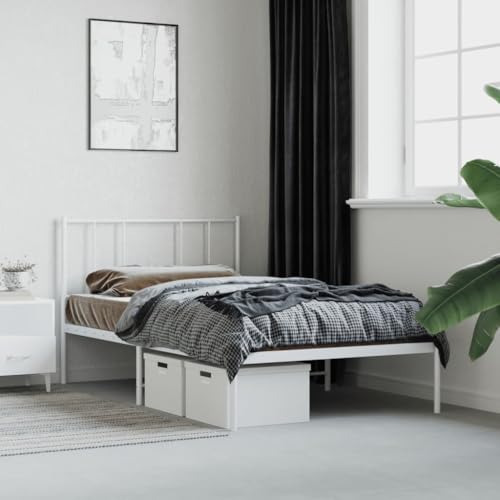Myheimly Bettgestell, Bettrahmen mit Kopfteil Fußteil, Metallbett Bett mit Lattenrost, Doppelbett Gästebett Schlafzimmer, Metall Weiß,mit Kopfteil,80 x 200 cm von Myheimly
