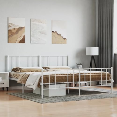 Myheimly Bettgestell, Bettrahmen mit Kopfteil Fußteil, Metallbett Bett mit Lattenrost, Doppelbett Gästebett Schlafzimmer, Metall Weiß,mit Kopfteil & Fußteil,183 x 213 cm von Myheimly
