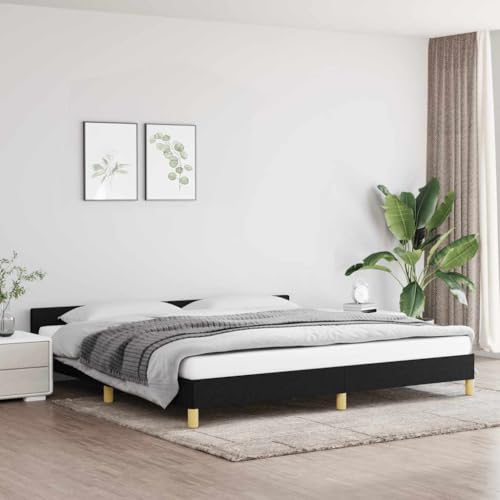 Myheimly Bettgestell mit Kopfteil, Bettrahmen mit Lattenrost, Bett Polsterbett mit Stützbeinen, Schlafzimmerbett,Stoff Schwarz,200 x 200 cm von Myheimly