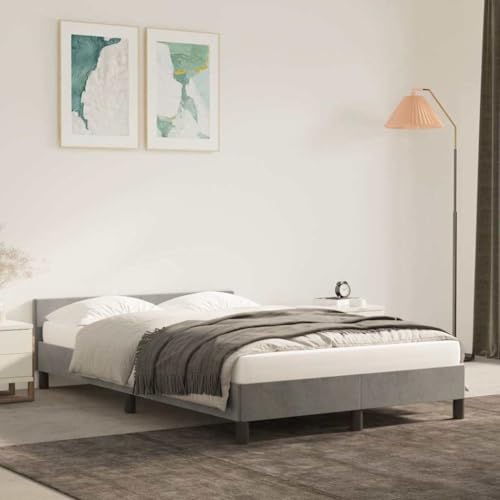 Myheimly Bettgestell ohne Matratze mit Kopfteil, Bettrahmen mit Lattenrost, Bett Polsterbett mit Stützbeinen, Schlafzimmerbett Einzelbett Hellgrau 120x200 cm Samt von Myheimly